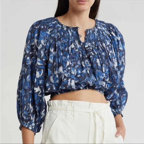NEW Joie May Floral Cropped Blouse L Large Cotton NWT $248 - Picture 2 of 4